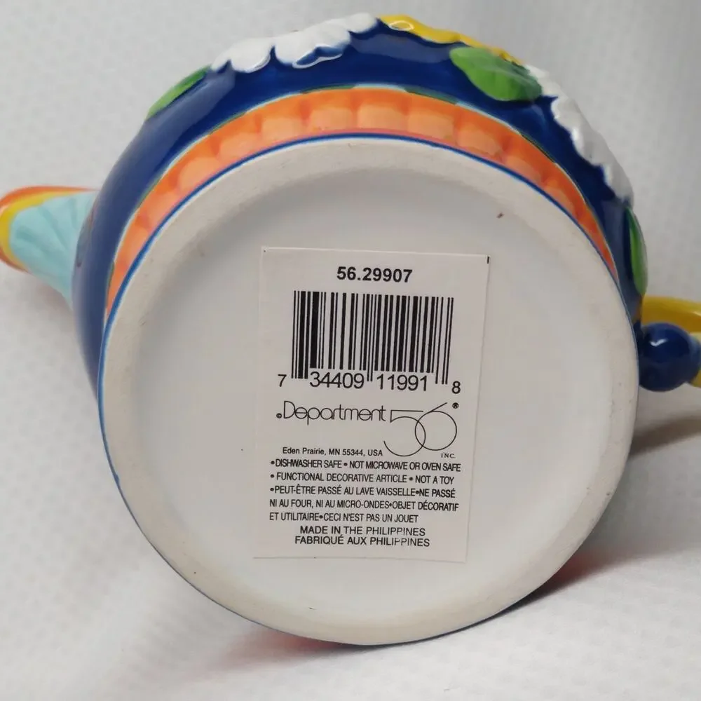 Department 56 Primrose Sugar Creamer Set Floral 3D Blue Yellow 1990s Vintage